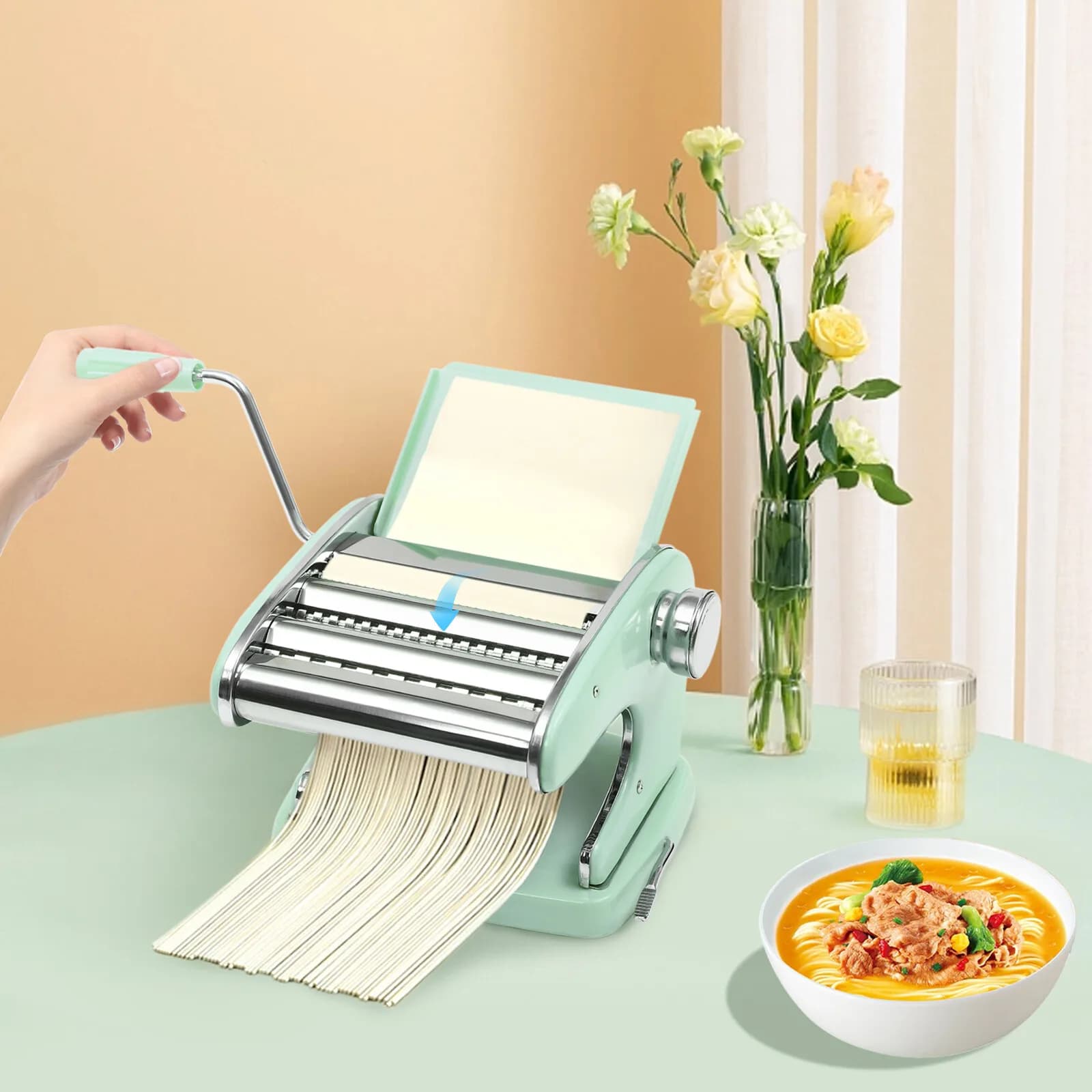 Macchina manuale per pasta fatta in casa, per lasagne e pasta per ravioli, con 6 impostazioni di spessore regolabili
