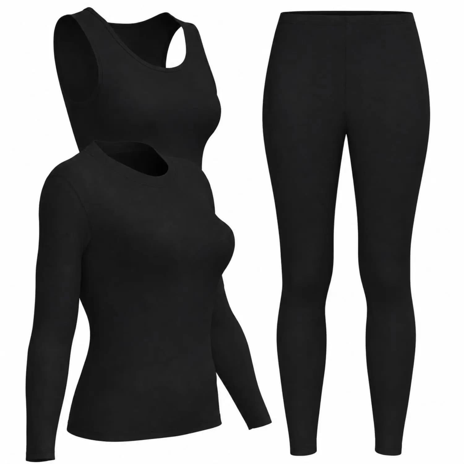 3pcs Women's Thermal Lined Thermal Underwear Set - Vest, Long Sleeve Top, Leggings, Autumn/Winter Ski Sports Outfit