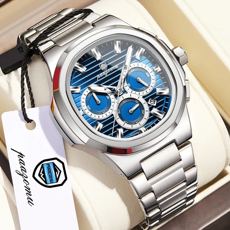 PAAZOMU Business Man Wristwatch Date Chronograph Waterproof Luminous Luxury Men Watch Stainless Steel Quartz Men's Watches Male