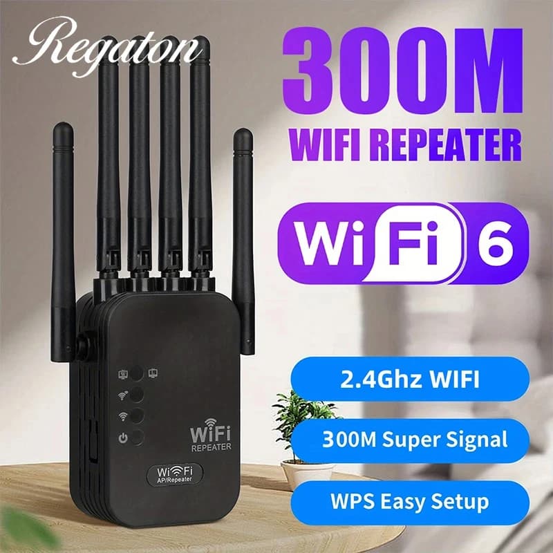 Ripetitore WiFi Regaton ad Alto Guadagno 300M, Amplificatore di Segnale Wireless 2.4GHz, Estensore di Rete Portatile, Configurazione Semplice per Interni Domestici