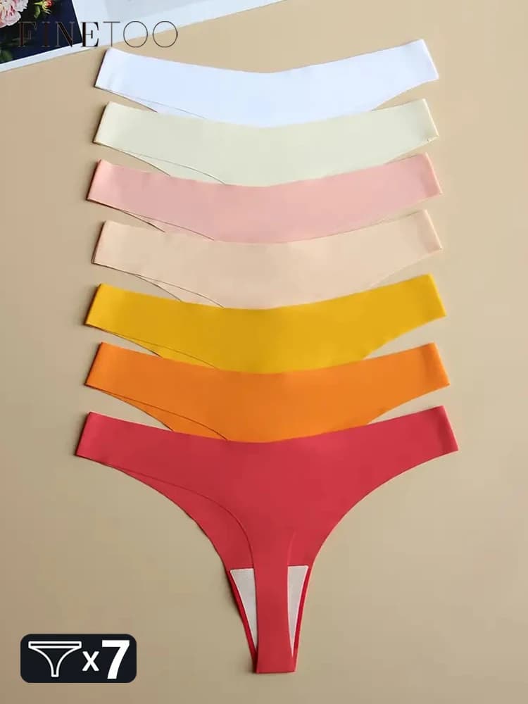 7Pcs/Set Women Ice Silk Underwear Seamless V-Waist Panties Sexy Solid Sports Thongs Female Low Rise G-string Breathable Lingerie