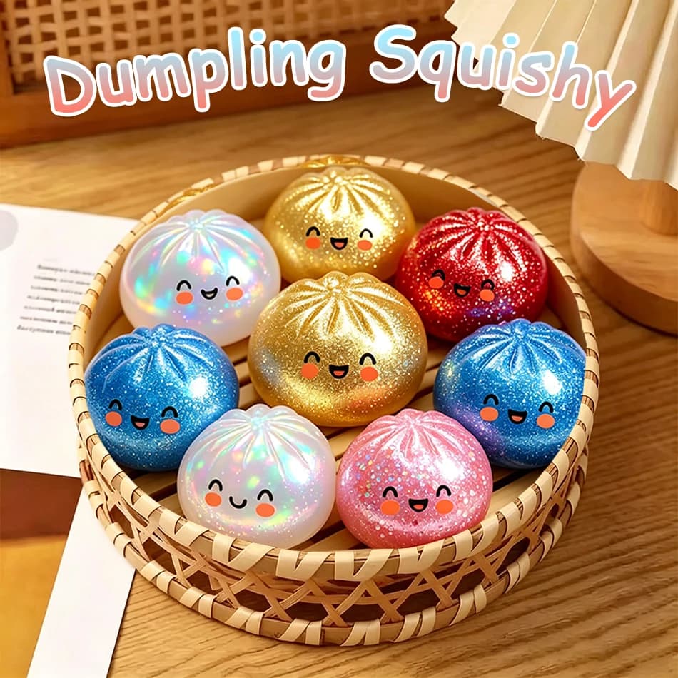 Simulation Flash Dumpling Squeeze Toy with Bamboo Steamer Soft TPR Dough Ball Decompression Fidget Toy Funny Creative Gift