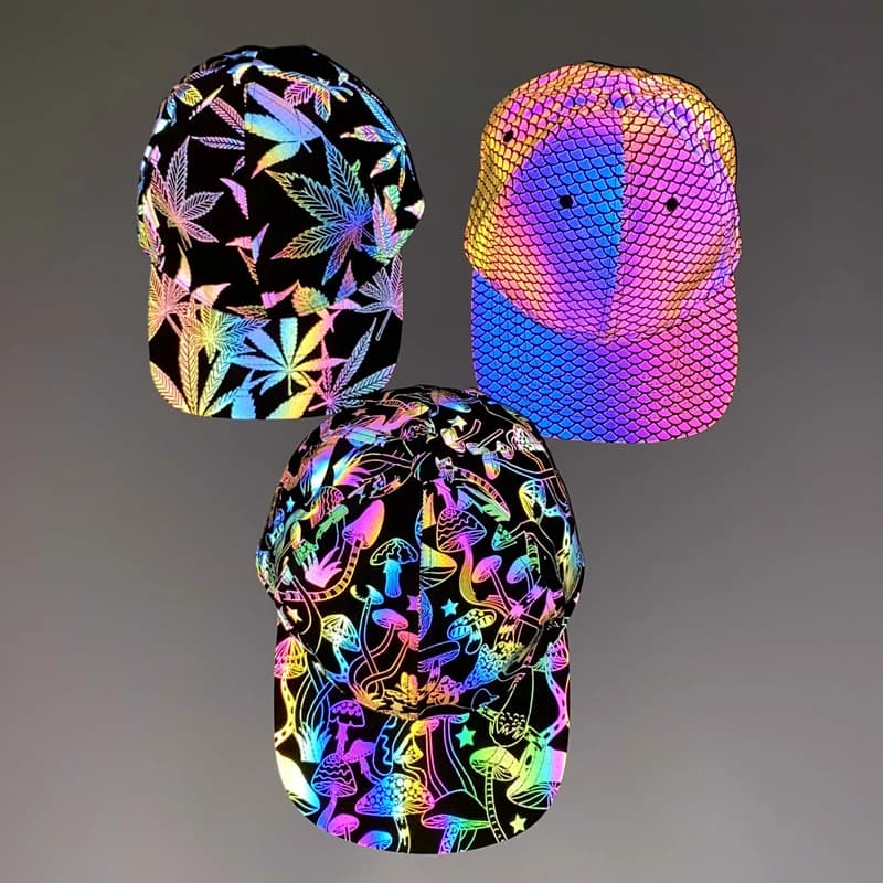 2024 Nuovo Colore Berretto Da Baseball Riflettente Uomini/Donne Unisex Stampato Streetwear Harajuku Hip Hop Night Run Luminoso Cappello Fluorescente