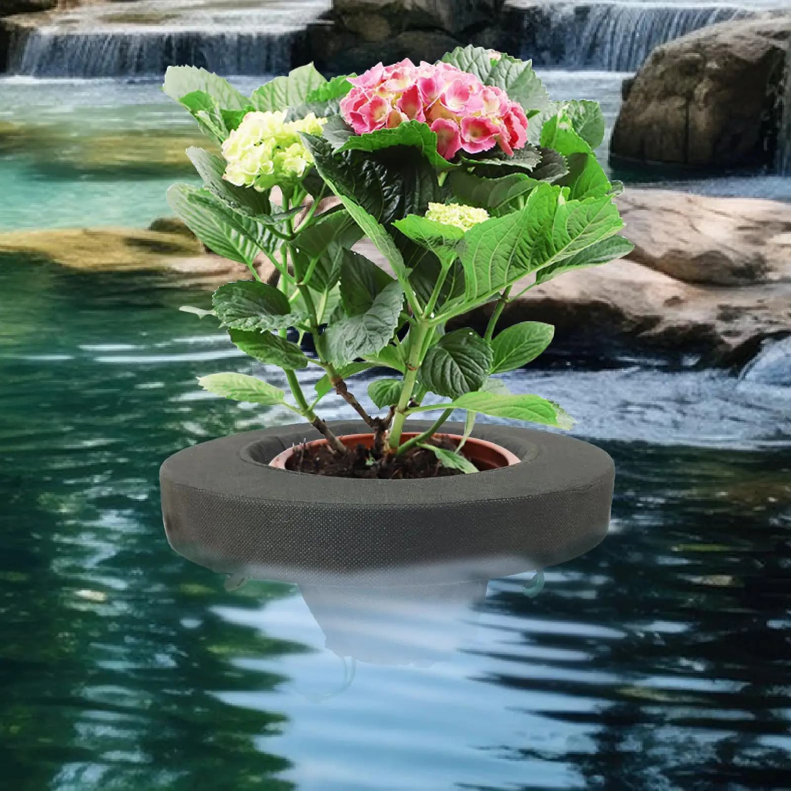 Hydroponic Floating Pond Planter 25cm Black Waterproof Plant Pot Basket for Outdoor Ponds and Aquatic Gardens