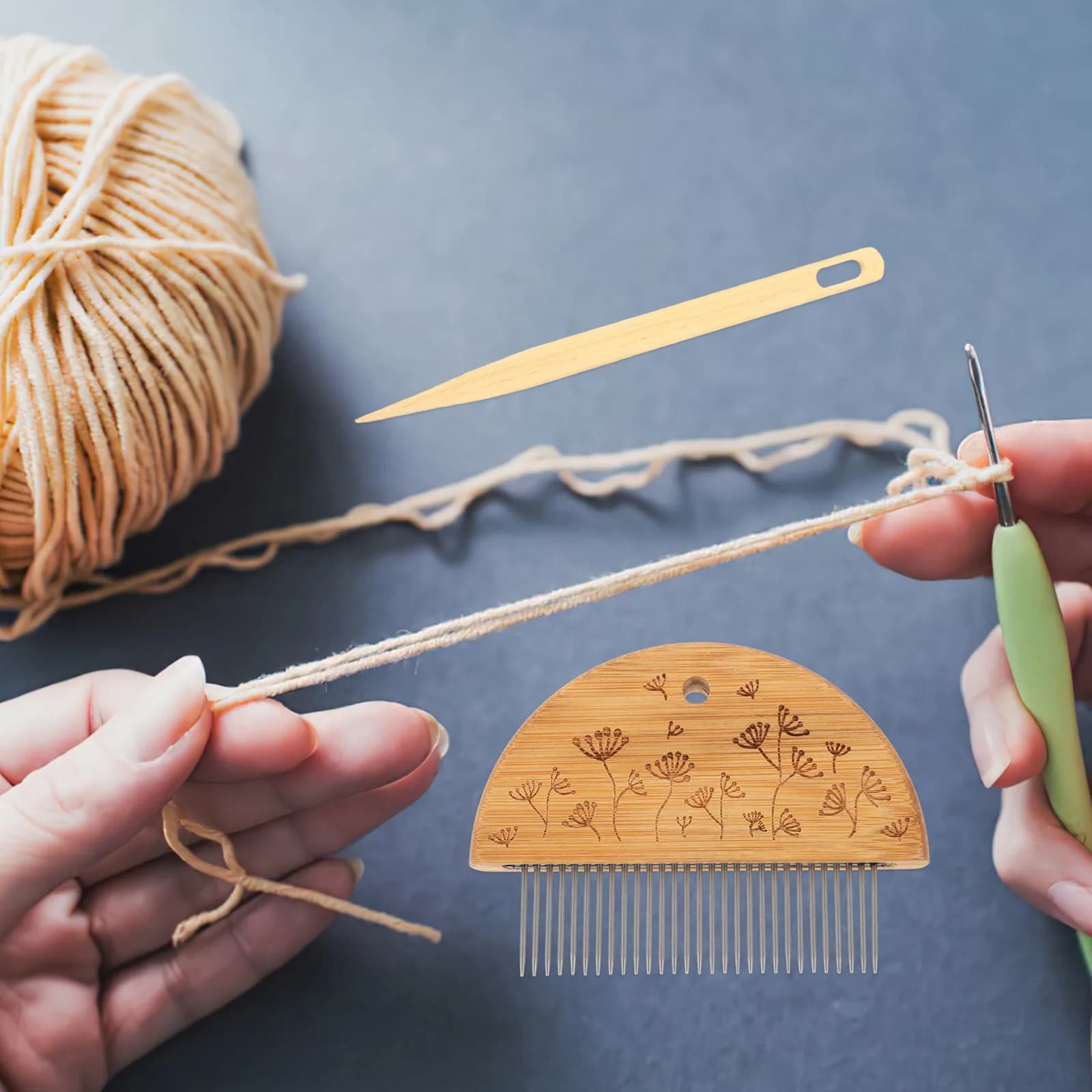 1Set Bamboo Steel Crochet Hook Needle Weaving Tool Kit for Tapestry Sweater Hat Making Beginner Friendly DIY Handicrafts Loom
