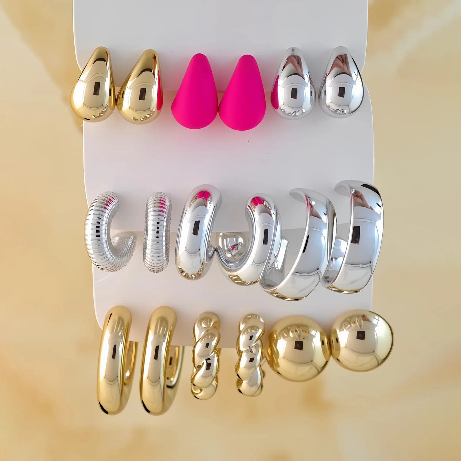 Orecchini pendenti a forma di C transfrontalieri Orecchini a bottone con fagioli lucidi Set di gioielli per orecchie creativi minimalisti da donna