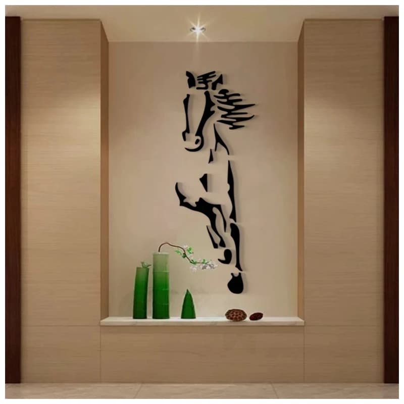 Adesivi murali a specchio 3D modello di cavalli autoadesivi fai da te arte specchi acrilici decalcomanie bagno soggiorno decorazione della parete decorazione