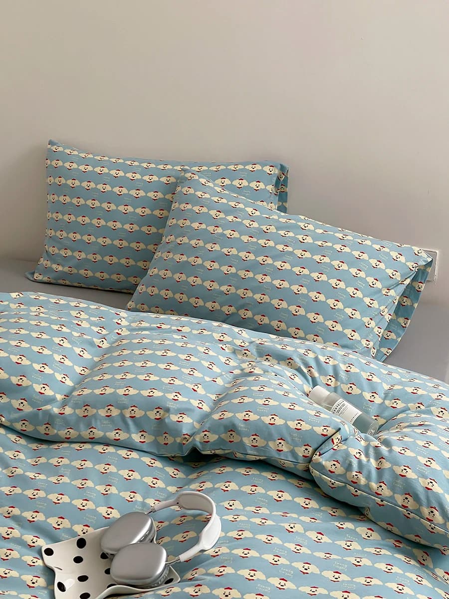 Korean INS Style Bed Linen Set, 100% Pure Cotton, Khadi Fabric, Four Piece Set Includes Copripiumin, Bed Linen and...