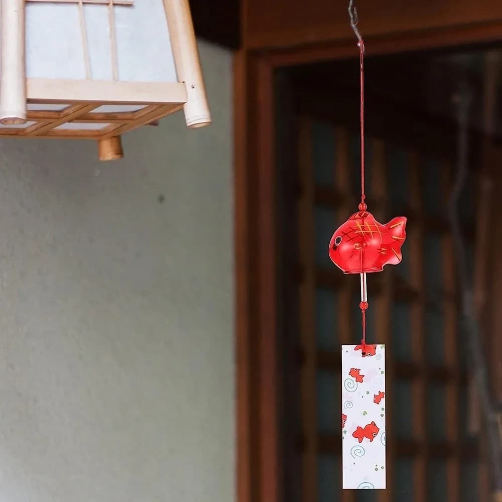 Glass Goldfish Wind Chime Hand-painted Transparent Clear Fish Wind Chime Peaceful Japanese Style Goldfish Hanging Ornament