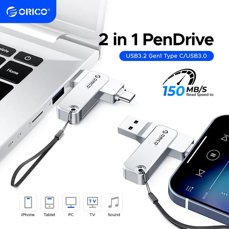 ORICO Chiavetta USB C da 128 GB Doppia chiavetta USB 3.2 Tipo C + USB A Chiavetta USB portatile di tipo C Chiavetta USB-C 2 in 1