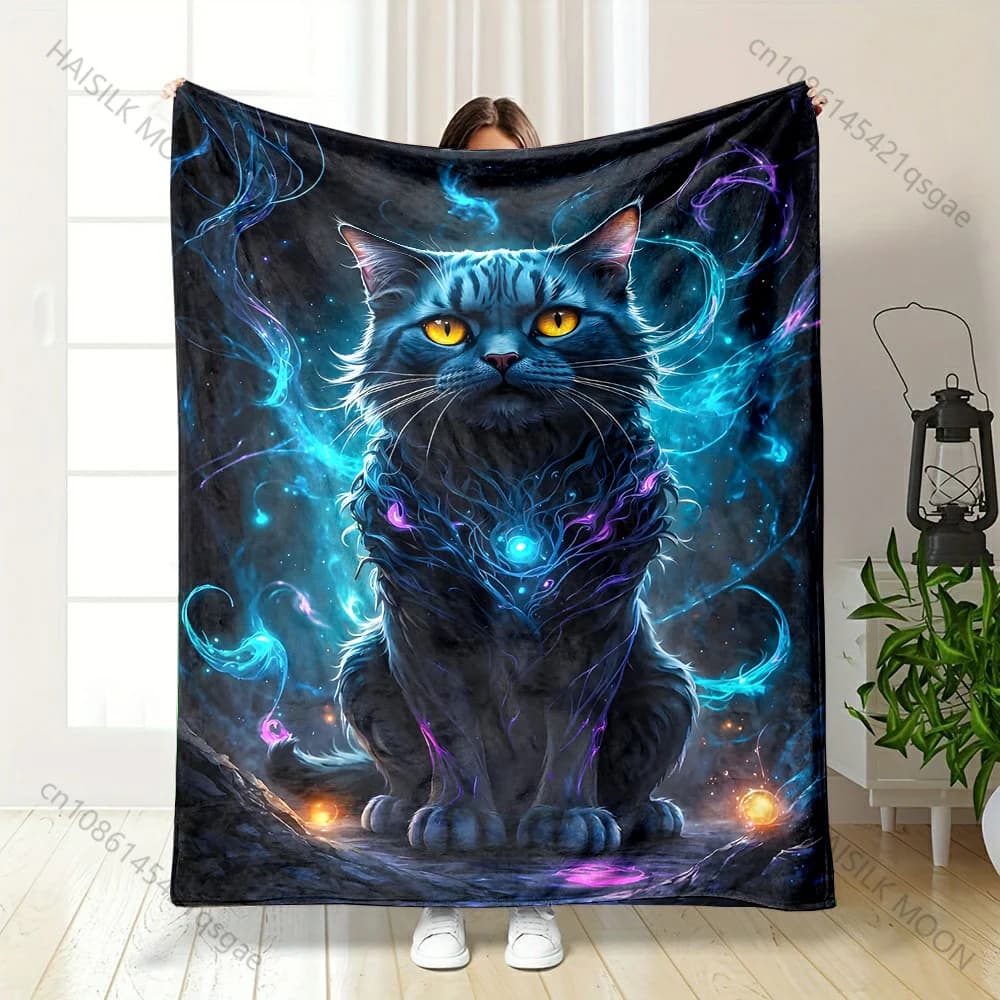 Coperta con stampa gatto magico con aura, disponibile in diverse misure, calda e morbida, adatta a tutte le stagioni, per casa, divano, viaggi, campeggio, picnic, camper