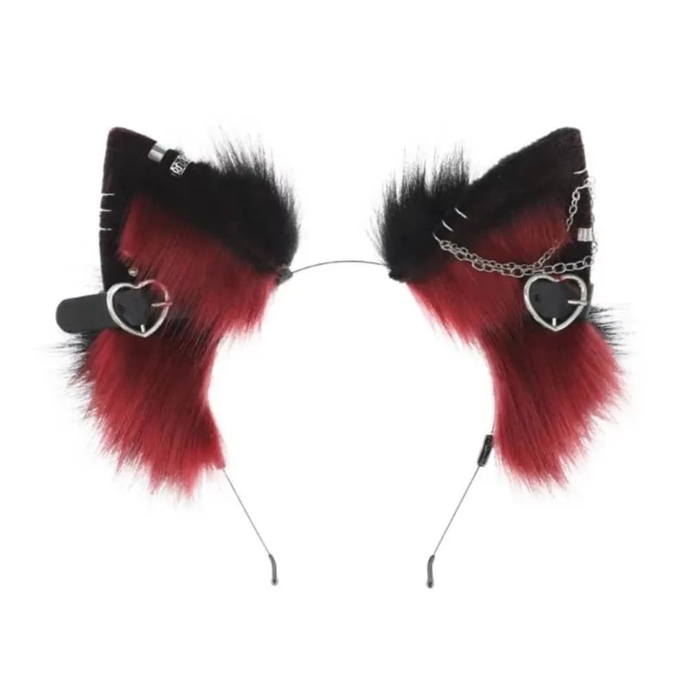 Forcina per orecchie di gatto Cintura per capelli Lolita con ciondolo d'amore Fascia per capelli in peluche Accessori per capelli Lolita Cosplay Costume cosplay di Halloween