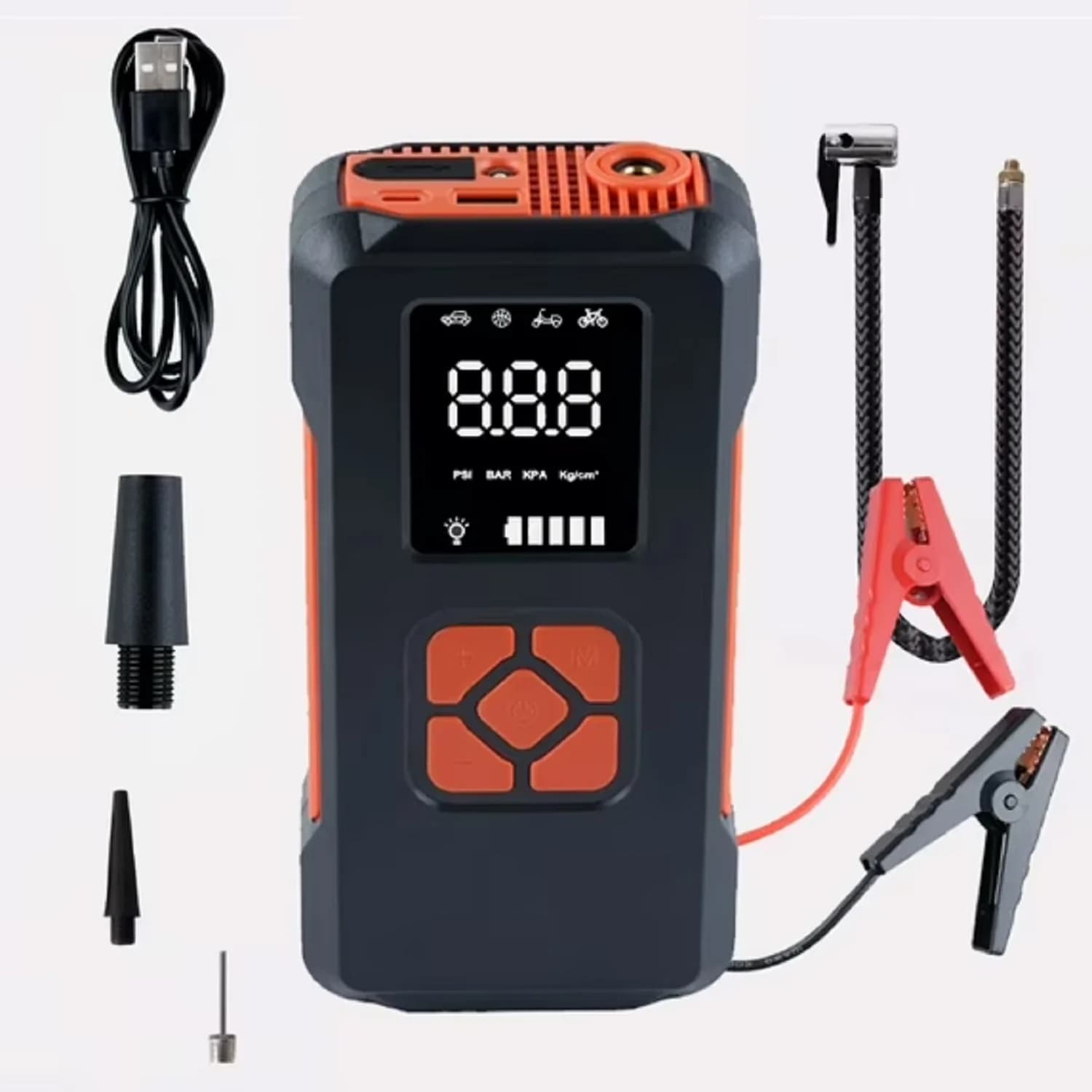 MD02 Gonfiatore Pneumatici Senza Fili 2-in-1, Compressore d'Aria 10.0Ah 150PSH, Luce LED di Emergenza, Pompa d'Aria Compatta per Auto e Bici