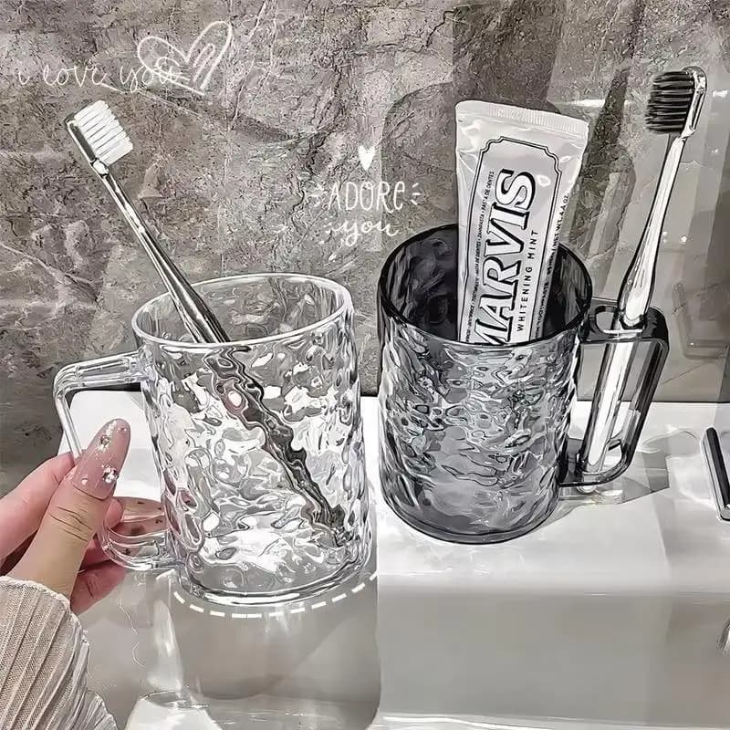 Plastic Mouthwash Cup with Handle Transparent Holder Perfect for Toothbrush Storage in Bedroom Bathroom Hotel