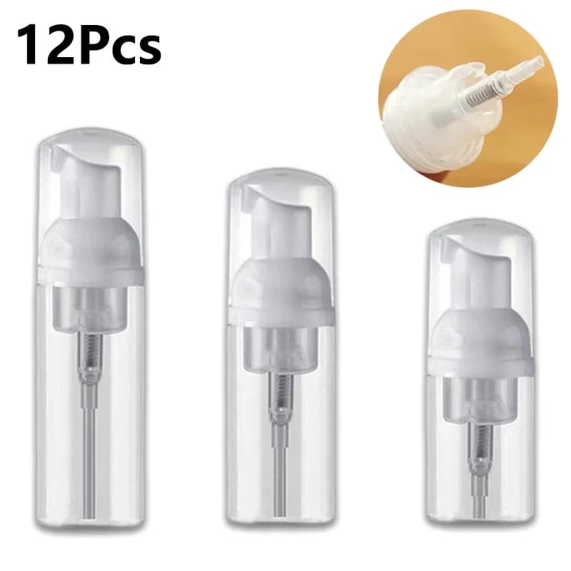 12 Pz 30/50/60 ml Bottiglie di Schiuma di Plastica Trasparente/Bianco Dispenser di Sapone Vuoto Bottiglie di Pompa per Lozione Contenitori Cosmetici Riutilizzabili
