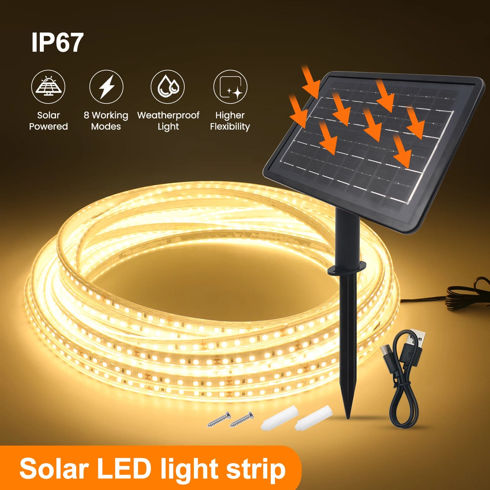 Solar Energy LED Strip DC 24V, Waterproof IP67, 3000K 4000K 6000K, 120 LED/M, Home and Garden Decoration, Flexible LED Tape