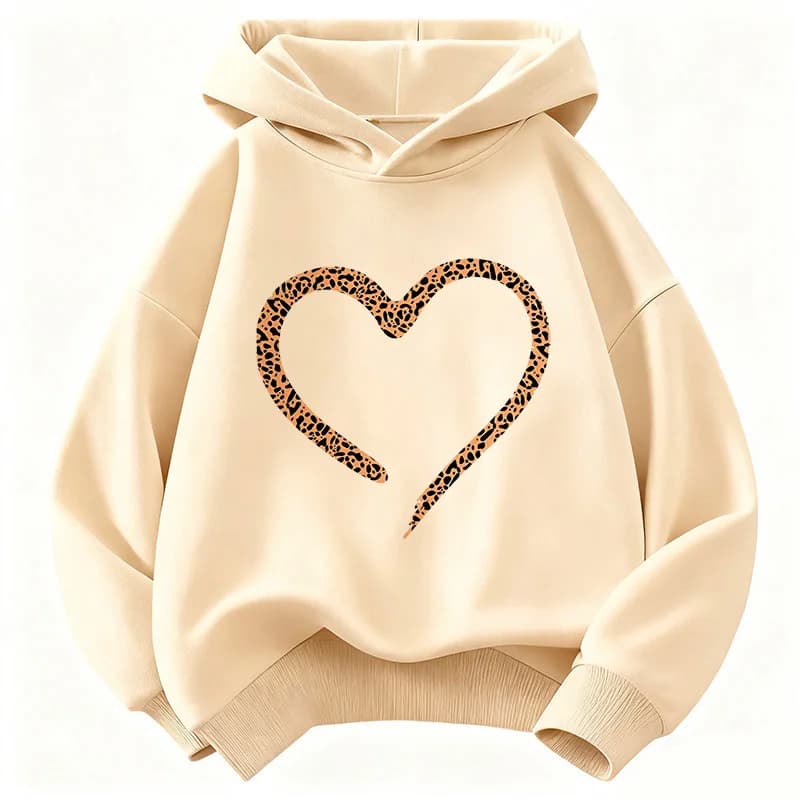 Felpa con Cappuccio Y2k per Bambini con Stampa Leopardata a Cuori, Abbigliamento Casual per Ragazzi e Ragazze