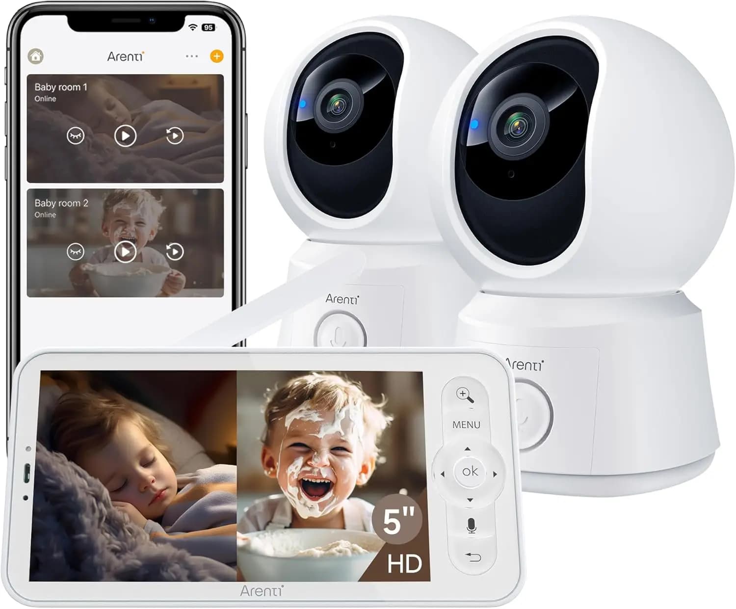 Baby Monitor Wireless con Display da 5 Pollici, Visione Notturna, Rilevamento del Movimento, Audio Bidirezionale e Sensore di Temperatura