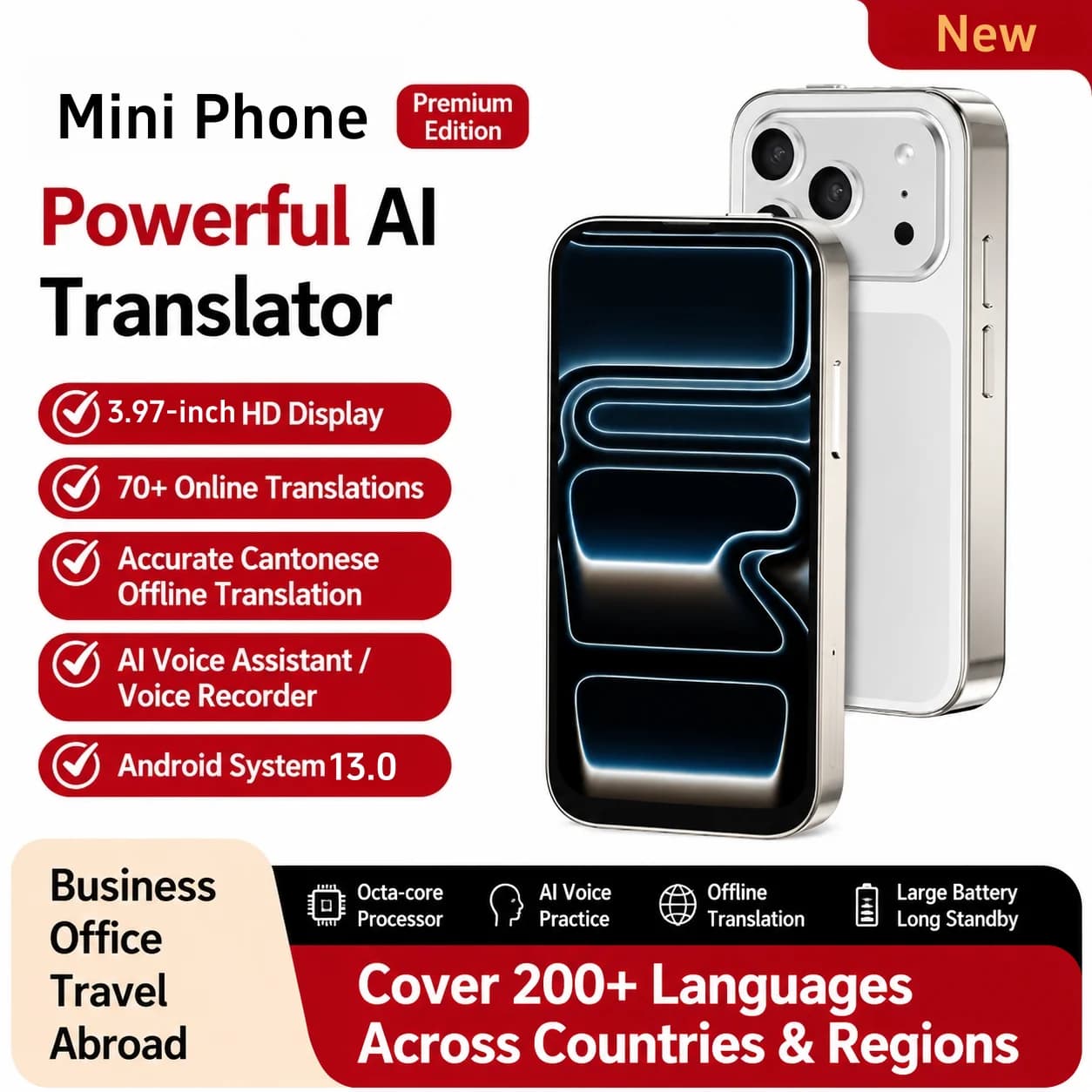 A19 Pro 3.97" Mini Smart Watch Phone 4G LTE 8GB RAM 128GB ROM Android 13 Dual SIM Standby 2700mAh Facial Recognition Small Phone