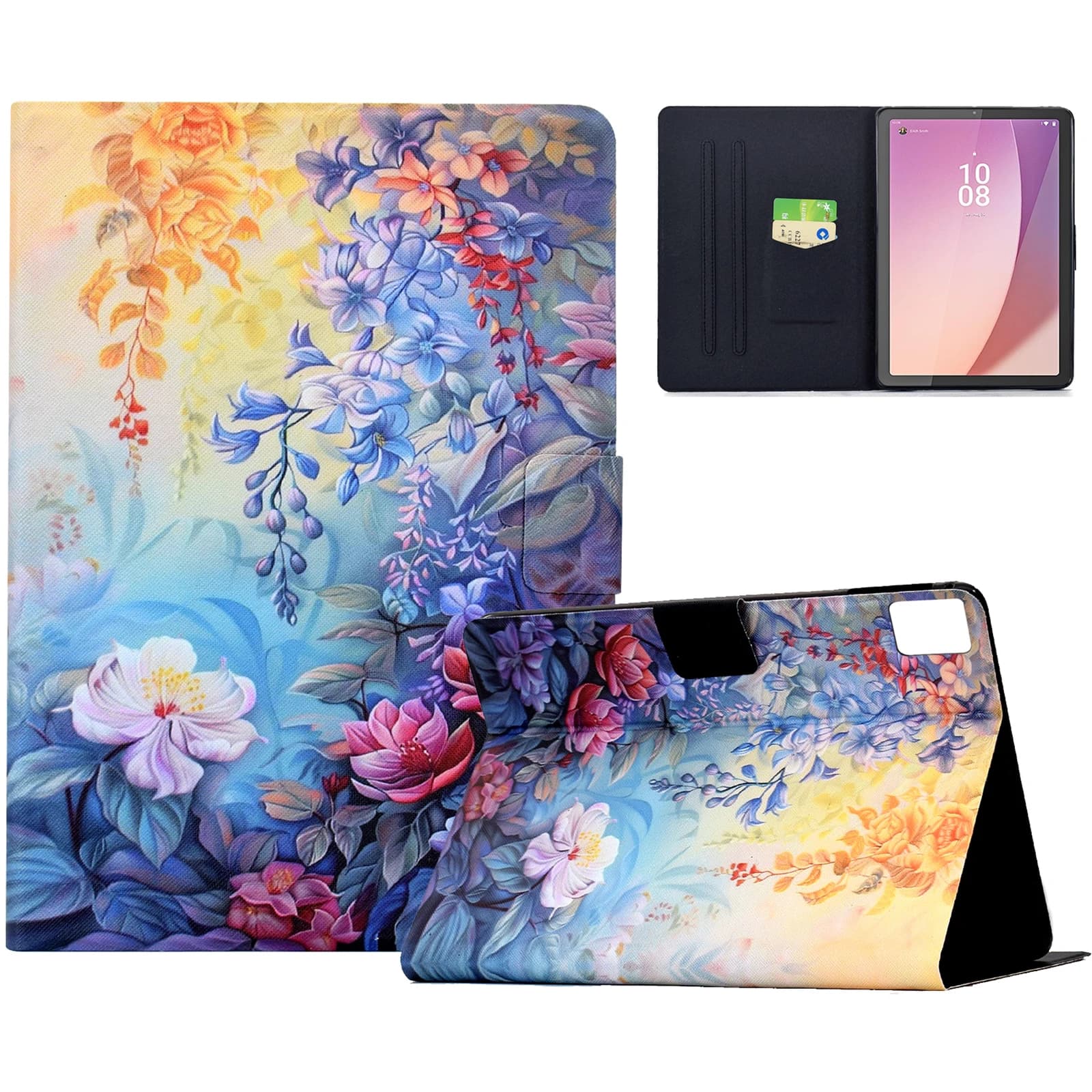 Per Lenovo Tab M9 TB-310FU Custodia con motivo colorato Slot per carte per pittura Supporto Custodia per tablet in pelle con funzione/riattivazione automatica - Bloss