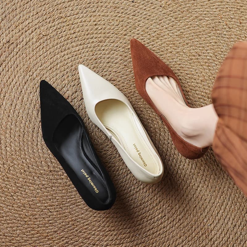 2026 new spring autumn women pumps natural leather 22-26cm kid suede+pigskin+sheepskin pointed toe high heel loafers women shoes