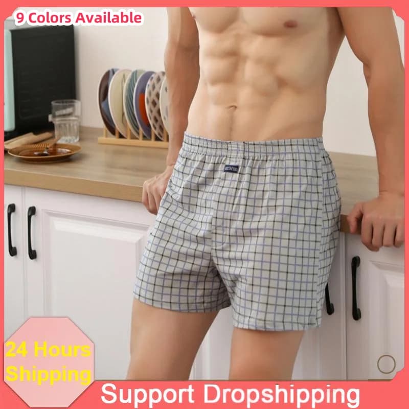 1 PC Pantaloni da uomo Freccia in cotone Reticolo Biancheria intima Allentata a vita alta Estate Sottile e traspirante Pantaloncini da casa Custodia Mutande Pantaloni da spiaggia