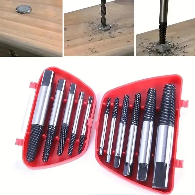 Set of 6 Screw Extractors for Big Faces and Finishes, Taps, Screwdriver, Plastic Box Set