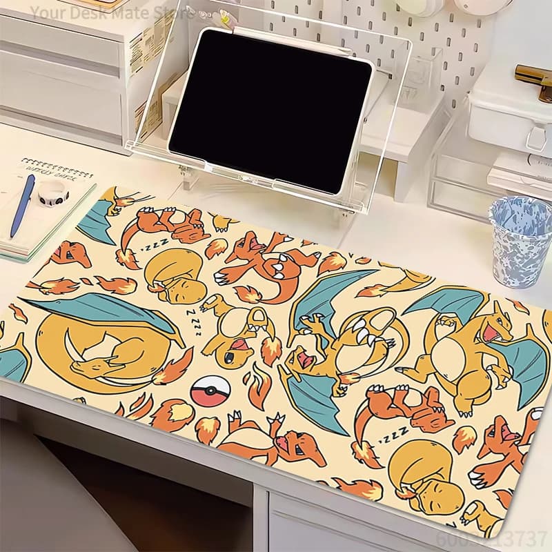 Tappetino per mouse con bordo bloccabile P-Pokemon Charizard Gamer PC Computer HD Print Tappetino da scrivania Tastiera Accessori per giochi anime Tappetino per mouse