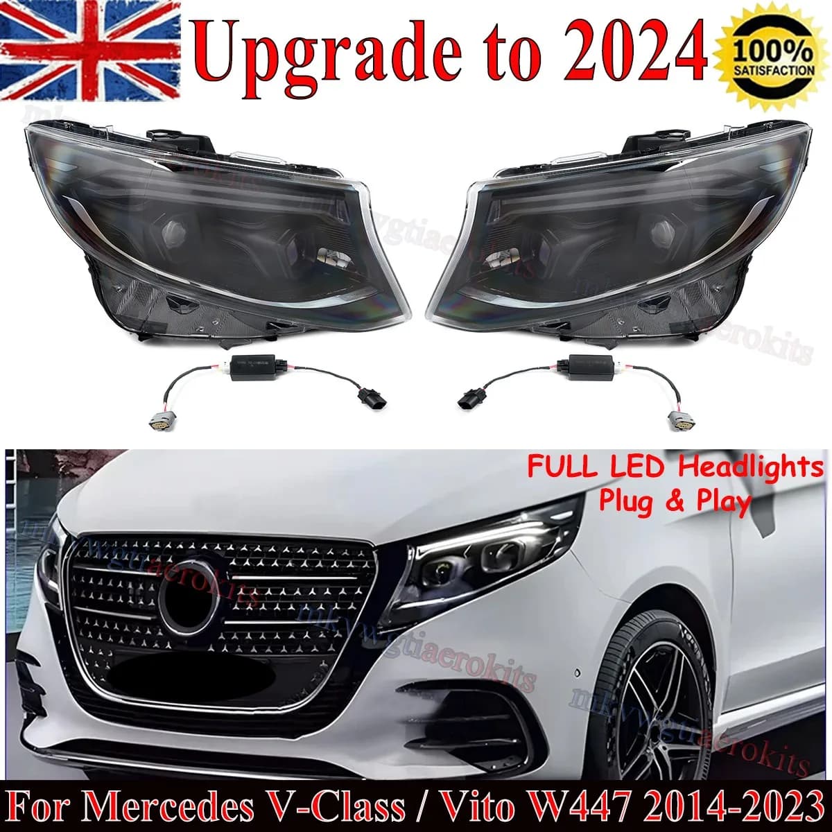 Faro Anteriore Sinistro e Destro per Mercedes-Benz Classe V Vito W447 V220 V250 CDI Bus 114 116 2015-2023, Aggiornamento Faro a LED con Proiettore