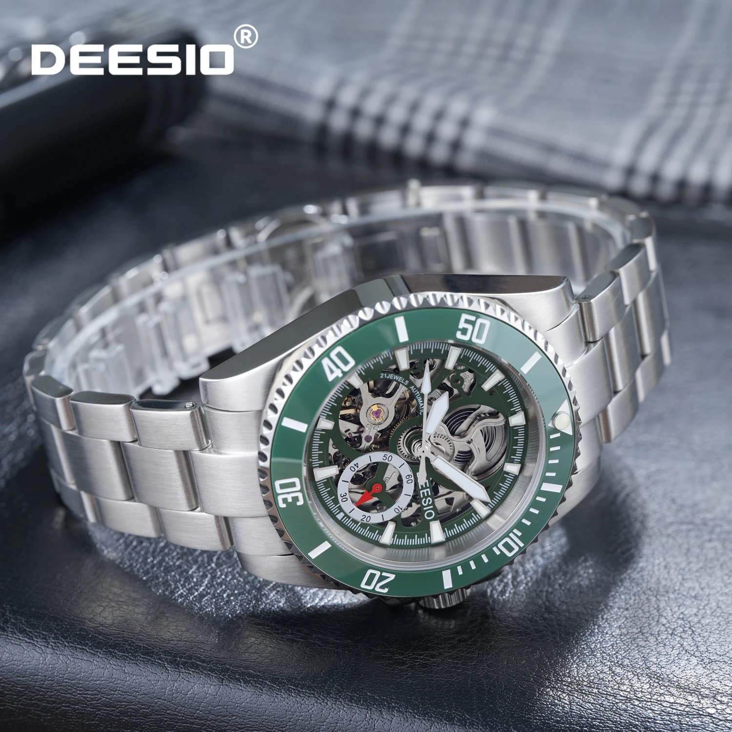 Men's automatic mechanical watch, stainless steel skeleton dial, waterproof and bright luxury wristwatch, men's gift