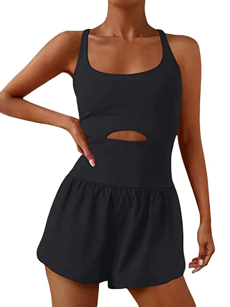 Tute corte da donna in tinta unita Cami Tute corte sportive senza maniche Tute estive con pagliaccetto incrociato senza schienale