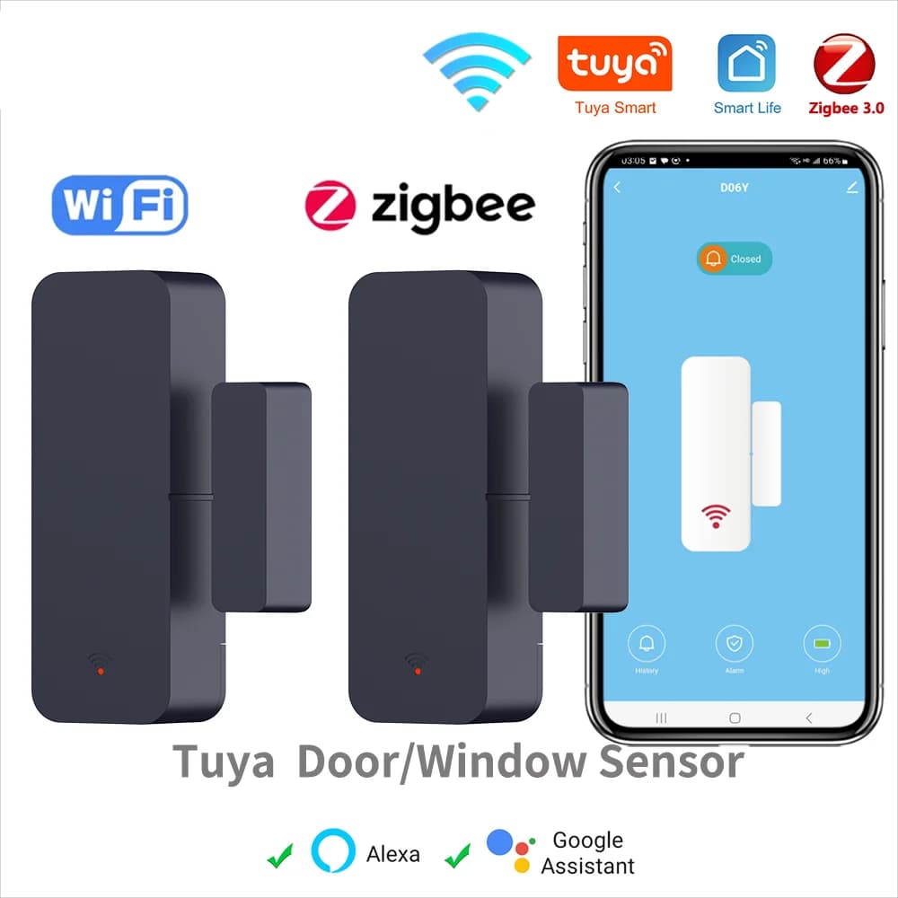 Tuya Zigbee Wifi Smart Door Sensor Finestra Ingresso Sicurezza Antifurto Allarme magnetico compatibile con Tuya Smart Alexa Google Home