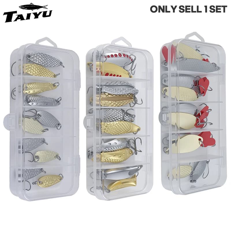 TAIYU 10pcs/set Metal Jig Spoon Spinner Fishing Lure Wobbler Bait Set Long Throw Lures For Bass Trout With Fishing Tackle Box