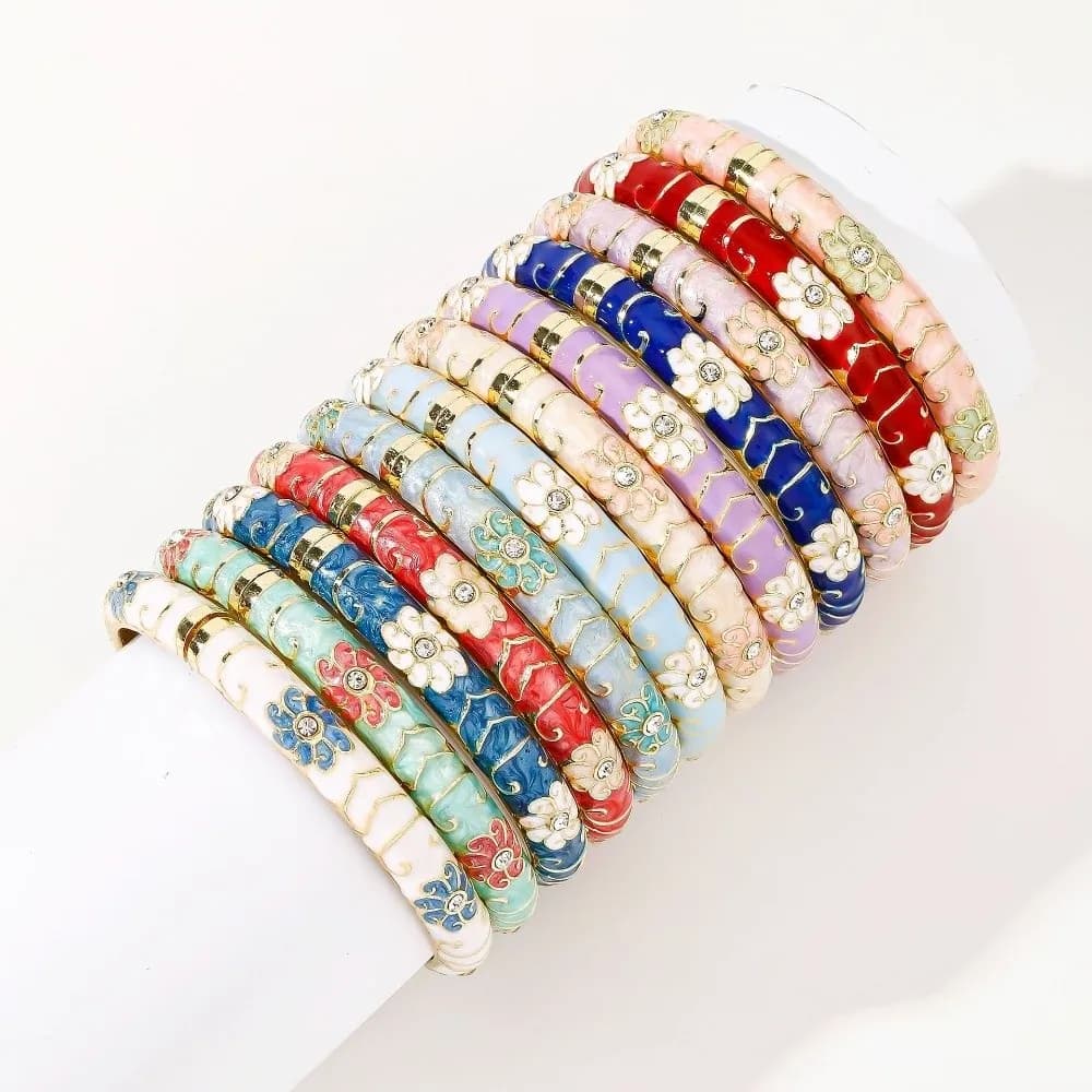 Enamel Vintage Cloisonne Bangle Traditional Big Floral Chinese Flower Bangle Ethnic Classic Women's Hand Bracelet Jewelry Gifts