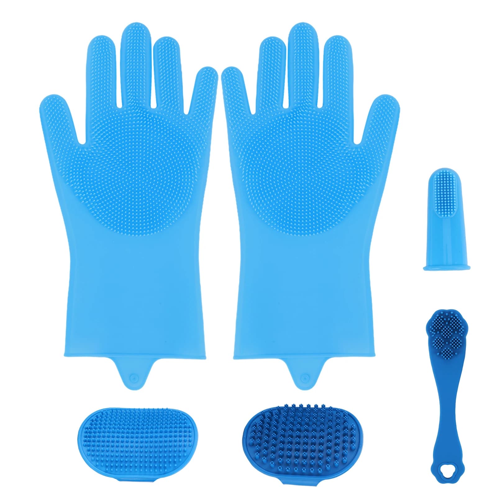 Set da 6 Pezzi per la Toelettatura degli Animali Domestici: Spazzolino in Silicone per Cani, Guanti da Bagno per Cani, Spazzola per Shampoo, Guanti per la Toelettatura di Cani e Gatti, Accessori per il Bagno di Cani e Gatti