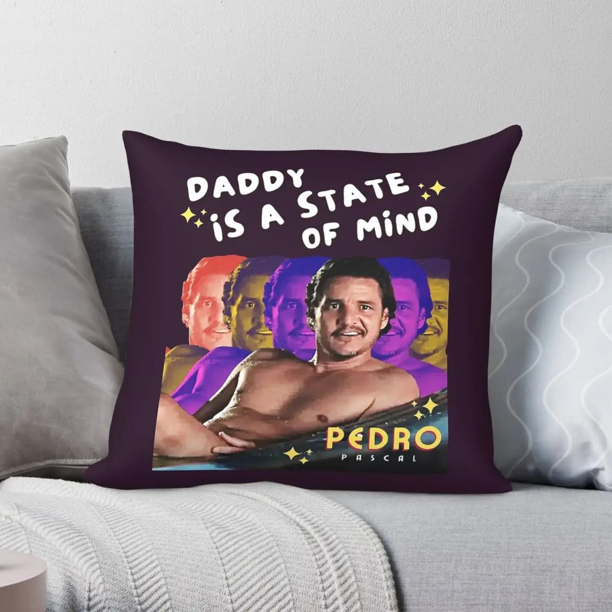 Daddy Is A State Of Mind Pedro Pascal Federa per cuscino quadrata in poliestere, lino, velluto, con cerniera, copricuscino per divano
