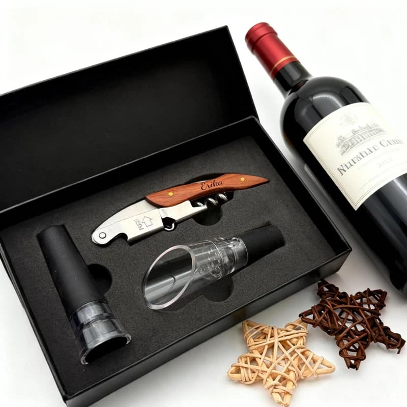 Personalized Wine Bottle Opener Set, Wine Glass Cork Opener, Rosewood Handle, Custom Wine Opener Birthday Gift, Groomsman Gift