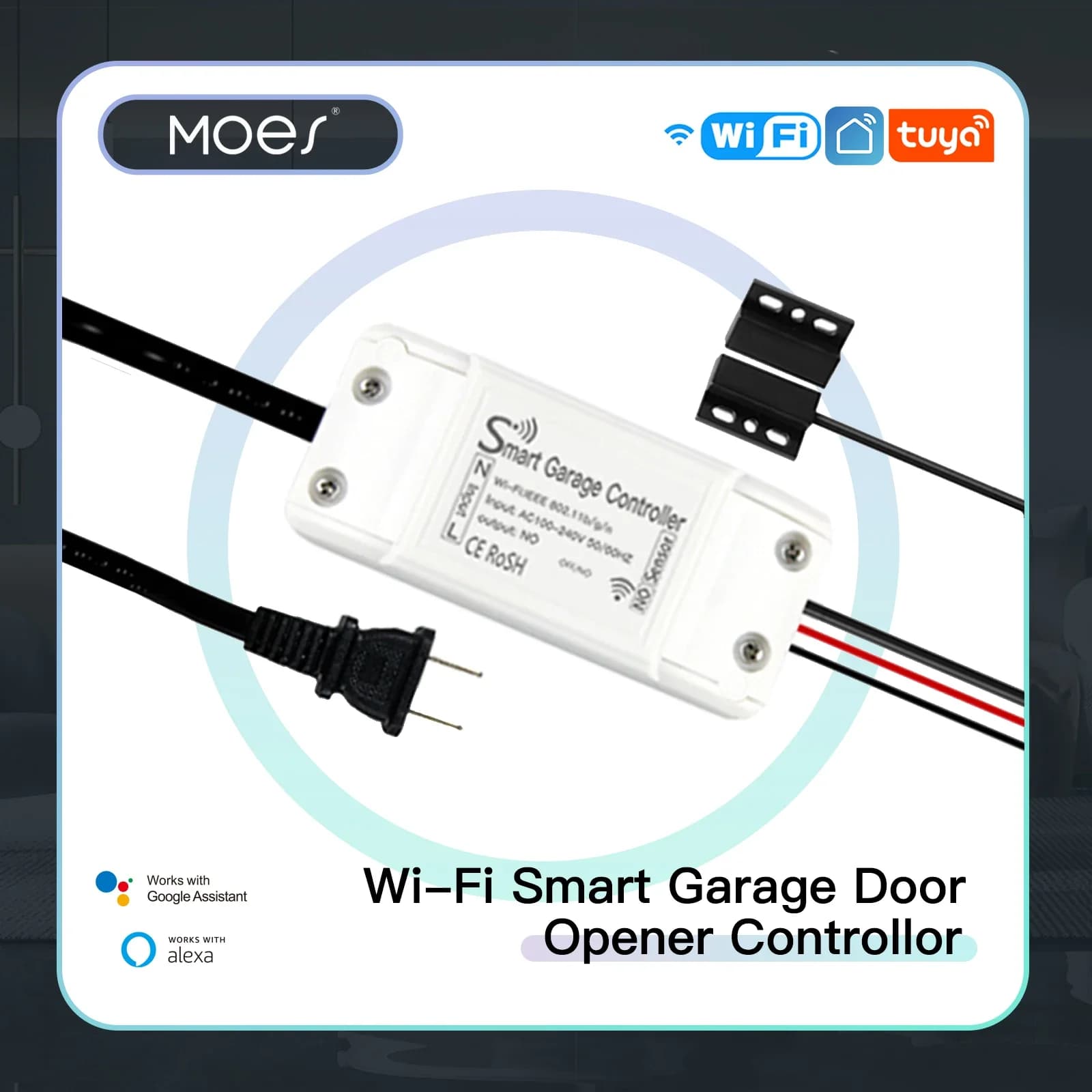 Porta del garage intelligente WiFi APP Smart Life Controllo remoto Apri e chiudi Monitor compatibile con Alexa Echo Google Home Nessun hub richiesto