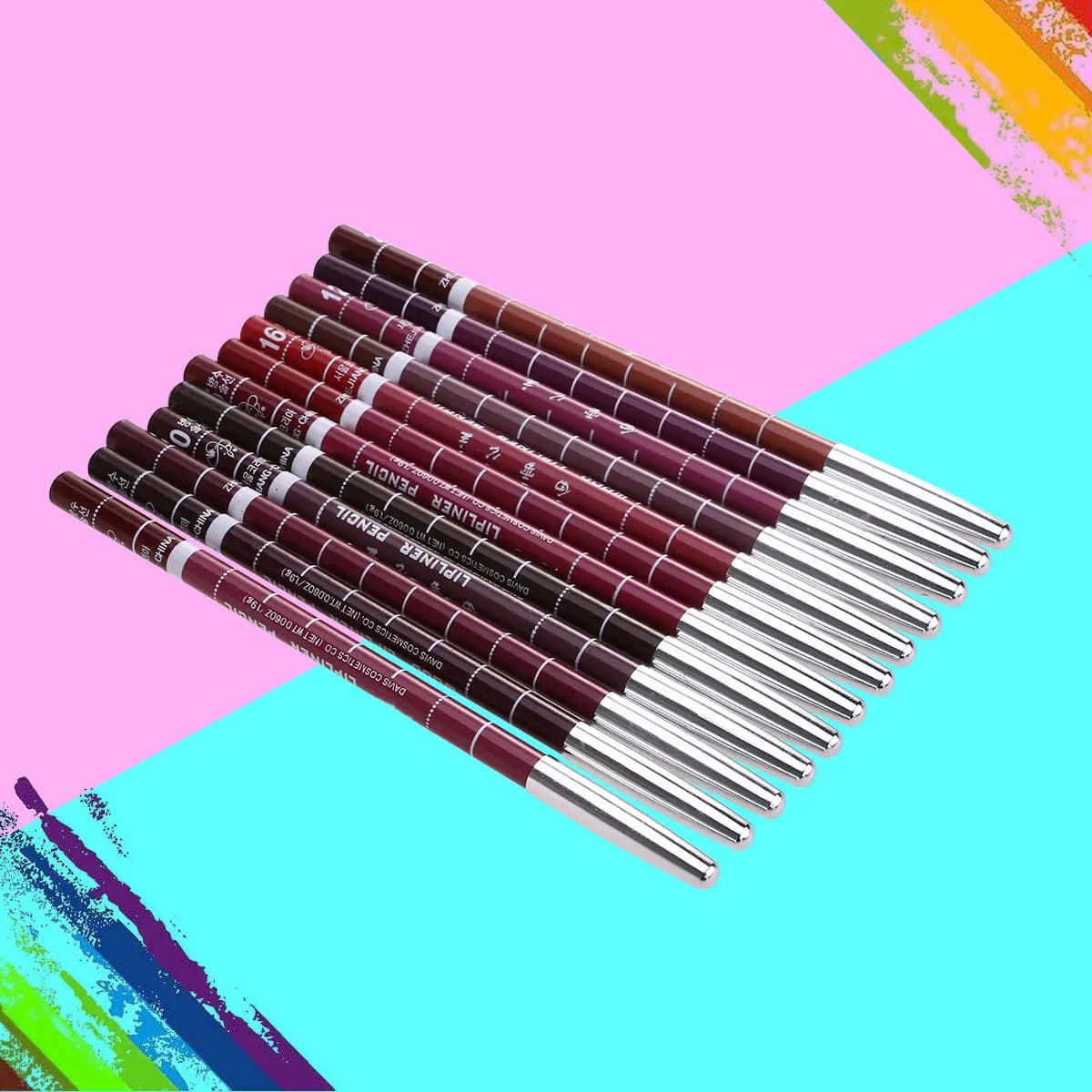 12Pcs Lip Liner Pencils Waterproof Long Stay Professional Makeup Set Smooth Application Natural Shades Bridal Casual Party