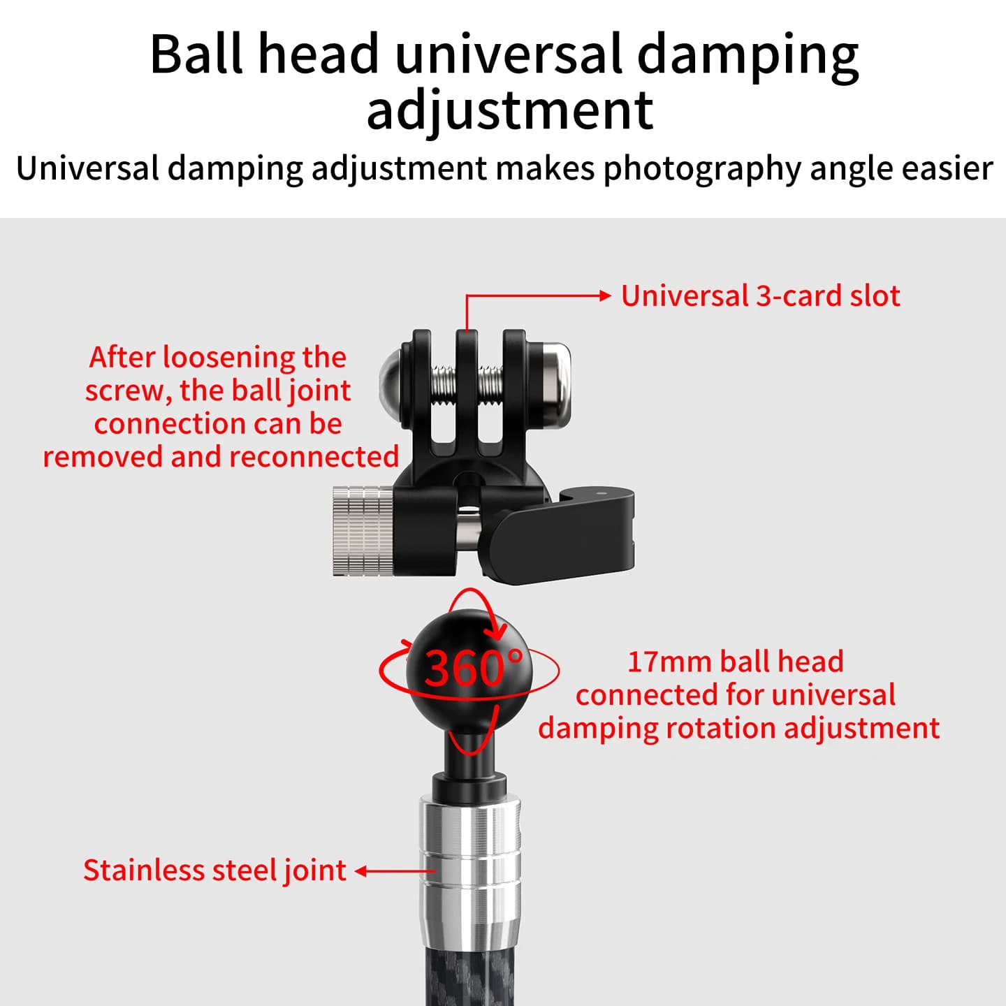 Staffa per treppiede con testa a sfera da 17 mm per asta per selfie leggera per Gopro Insta360 Action Cyling Stand Mic Light Helemt Estendi il supporto