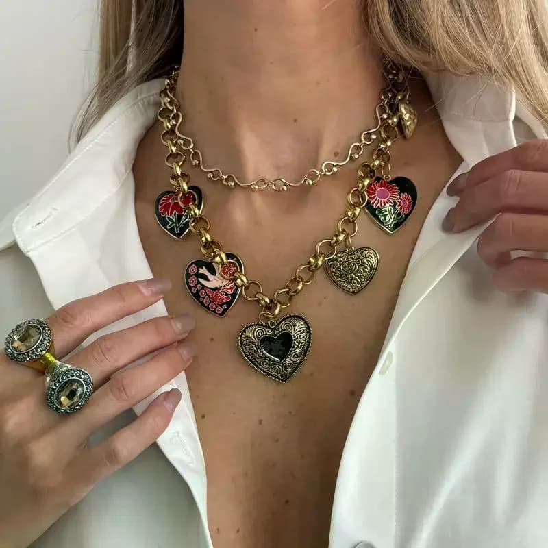 Accessori per collane con ciondolo 1/2/3 pezzi, anello a cuore in lega multistrato esagerato con smalto a goccia, per donna, per feste e vacanze