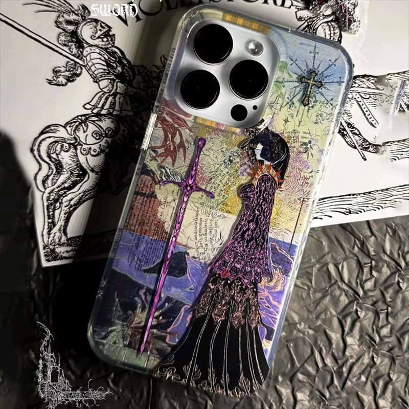 Anti-shock silicone phone case with retro cross and European riders for iPhone 17 Air 16 ProMax 15 14 Plus 13 12 11 Pro