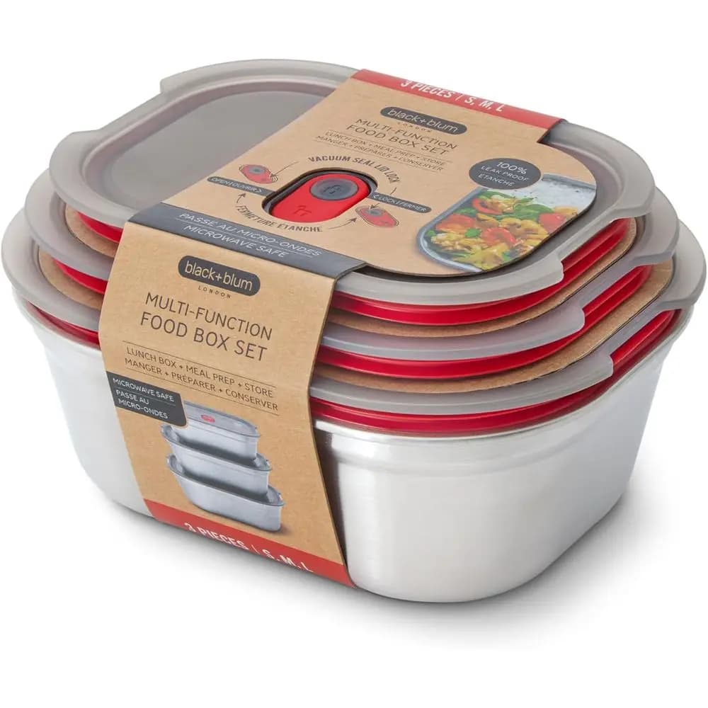 Set di Contenitori per Pranzo BLACK + BLUM - Contenitori Riutilizzabili per Preparazione Pasti o Picnic e Campeggio - Adatti al Microonde in Acciaio Inossidabile