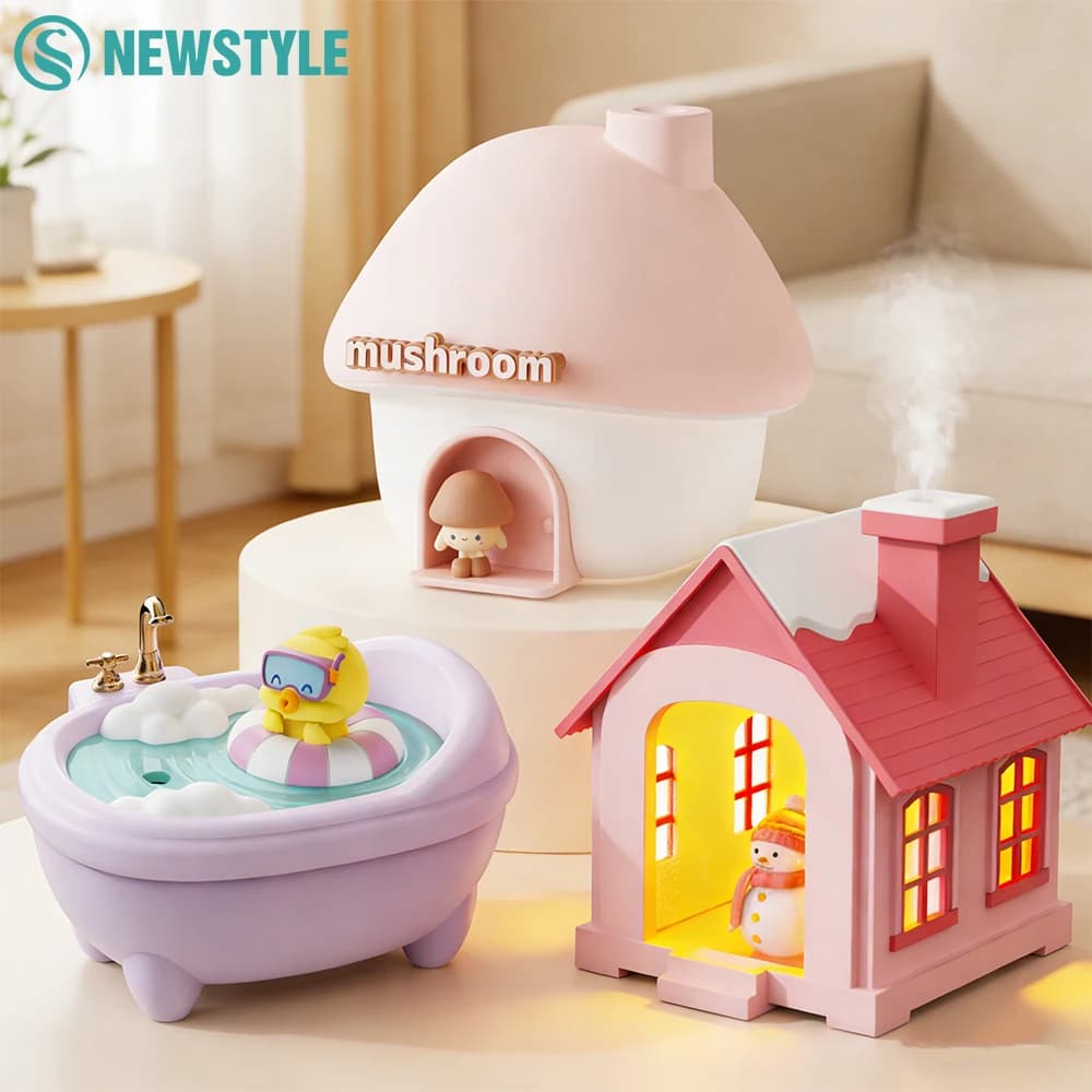 Diffusore di Oli Essenziali a Forma di Casa Cartoon, Luci Notturne Ambientali a 7 Colori, USB, Adorabile Umidificatore d'Aria per Bambini e Regali per la Casa