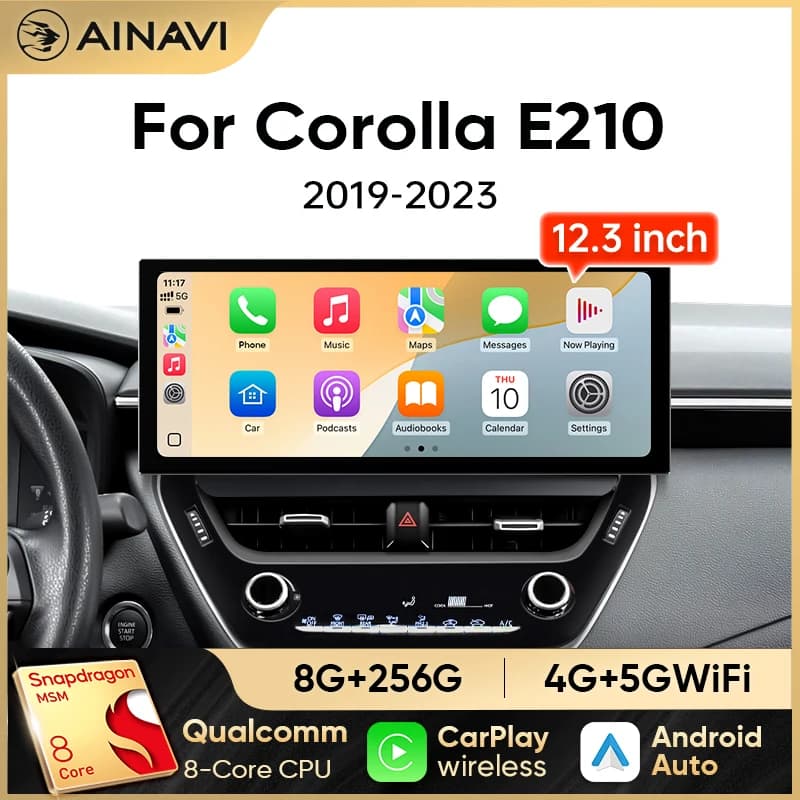 Ainavi Autoradio da 12.3 pollici per Toyota Corolla 2019 2020 2021 2022 2023 E210 Wireless Carplay Android Auto 4G Car Multimedia 2DIN