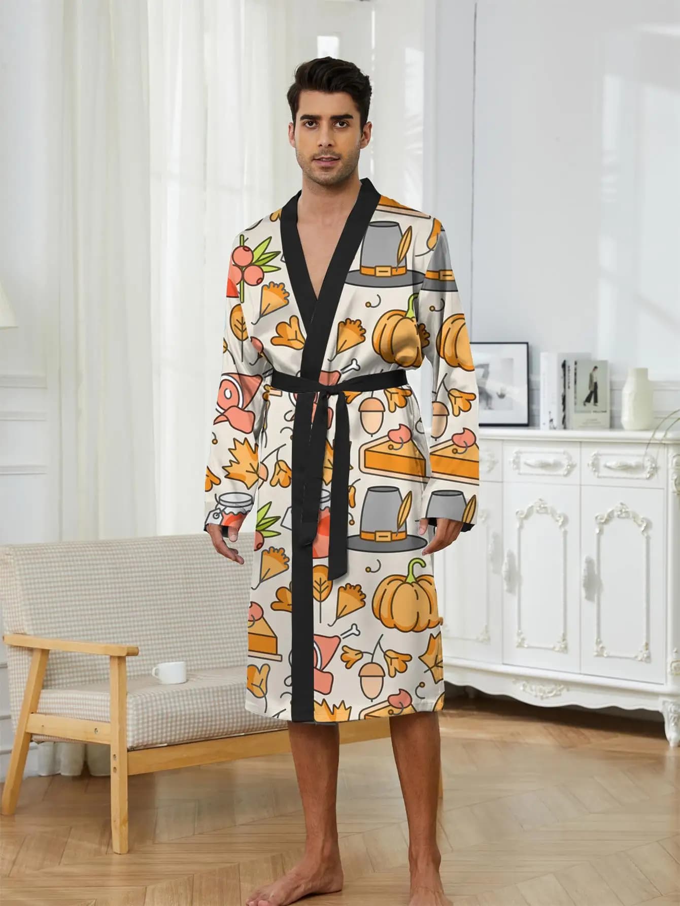 1pcs Men's Robes 2026 Spring/Summer dressing gown Graphic robe 3D Printed Funny pajamas Bathrobe men Breathable bath robe