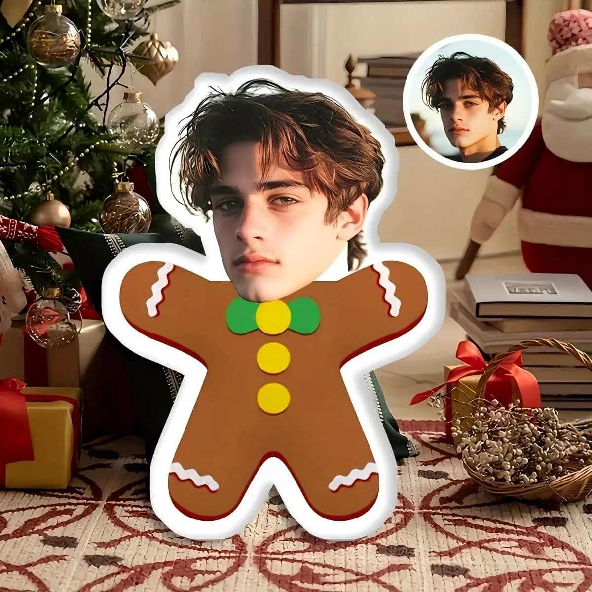Cuscino in peluche personalizzato con volto di gingerbread natalizio, il regalo perfetto per uomini e donne, stampa 3D realistica