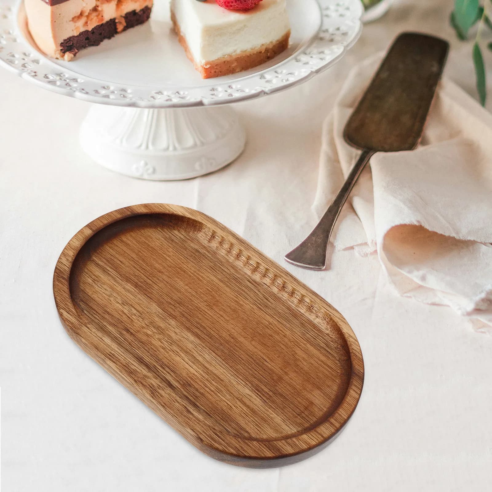 Oval Wooden Riser Decorative Tray Rustic Wood Pedestal Stand for Kitchen Entry Tabletop Display Centerpieces Aroma Diffuser