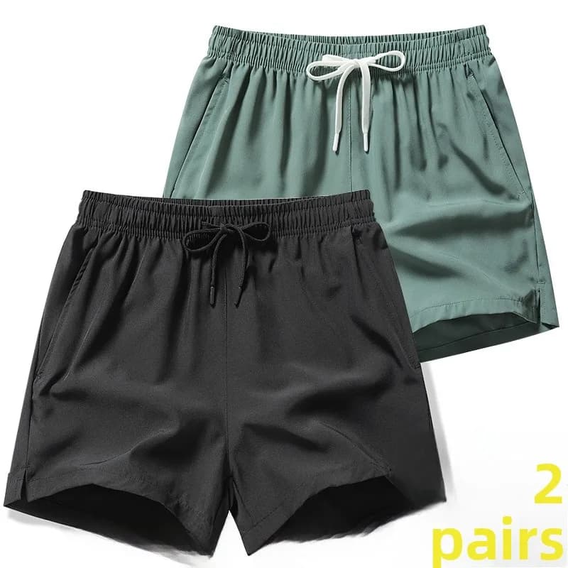 Loose Sports Shorts for Men Summer Running Beach 4-Inch Casual Pants Elastic Waist Youthful Green Color Straight Leg Trousers