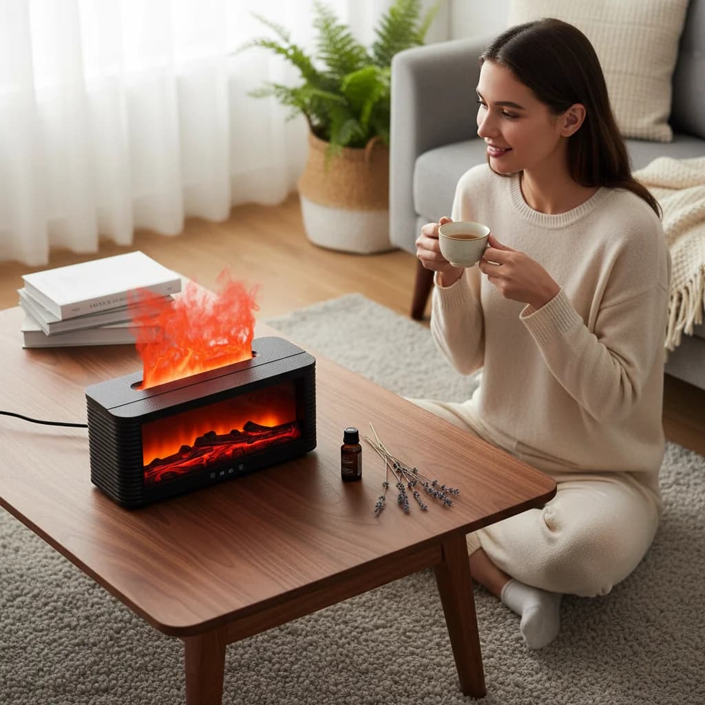 Diffusore di aromi di fiamma per camino con telecomando e umidificatore d'aria con umidificatore a luce di fiamma a 7 colori